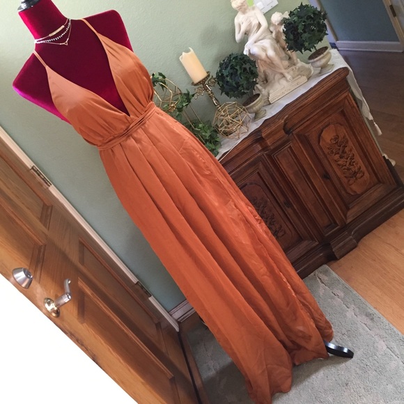 bronze satin maxi dress